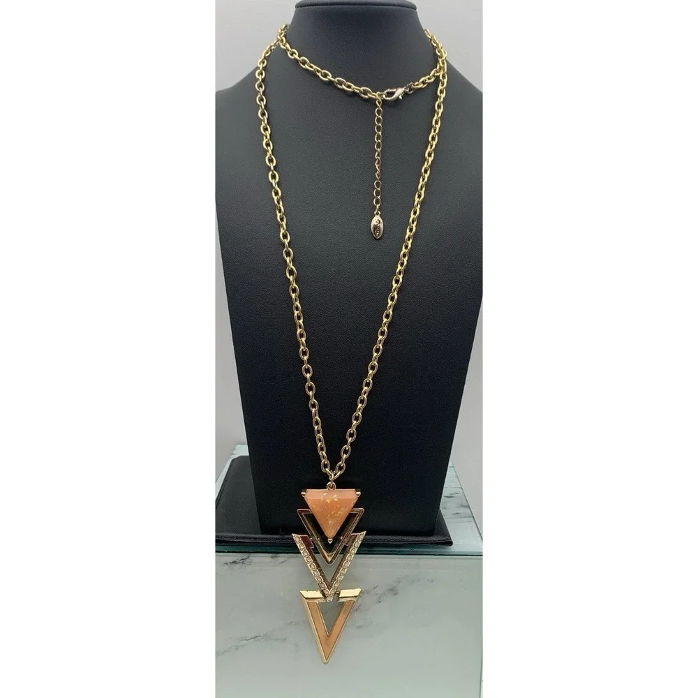 Guess‎ Gold Tone Geometric Drop Pendant Necklace 34-36